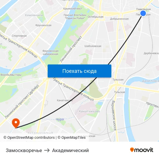 Замоскворечье to Академический map