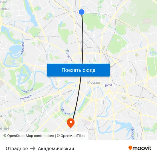 Отрадное to Академический map