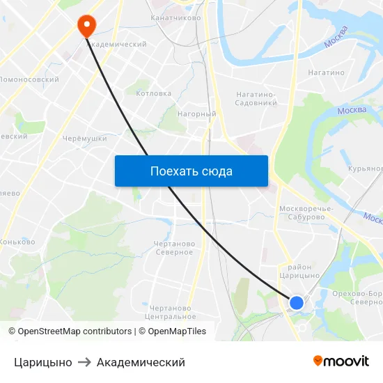 Царицыно to Академический map