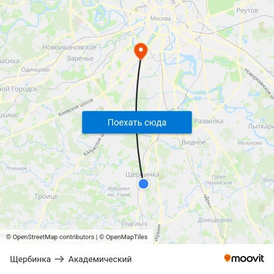Щербинка to Академический map