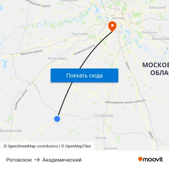 Роговское to Академический map
