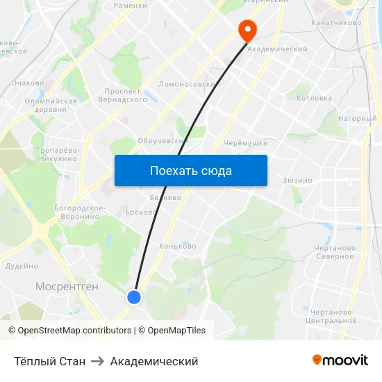 Тёплый Стан to Академический map
