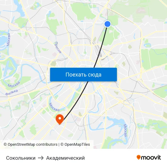 Сокольники to Академический map