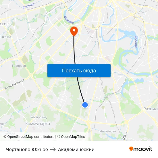 Чертаново Южное to Академический map