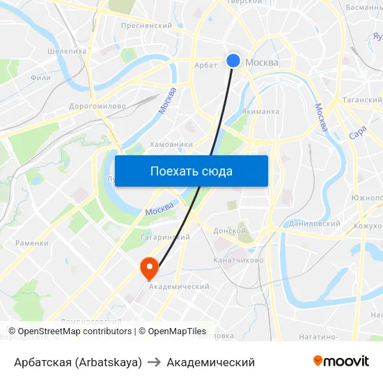 Арбатская (Arbatskaya) to Академический map