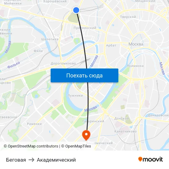 Беговая to Академический map