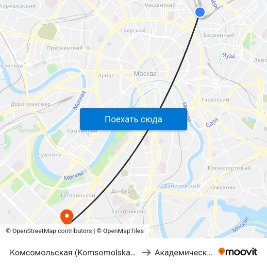 Комсомольская (Komsomolskaya) to Академический map
