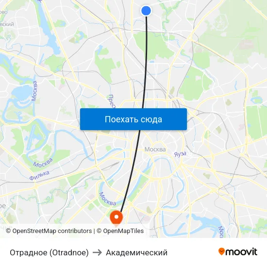 Отрадное (Otradnoe) to Академический map