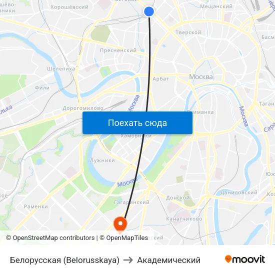 Белорусская (Belorusskaya) to Академический map
