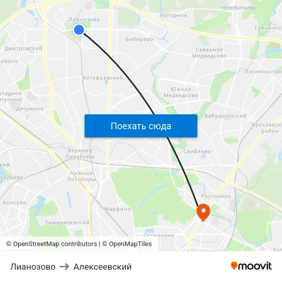 Лианозово to Алексеевский map
