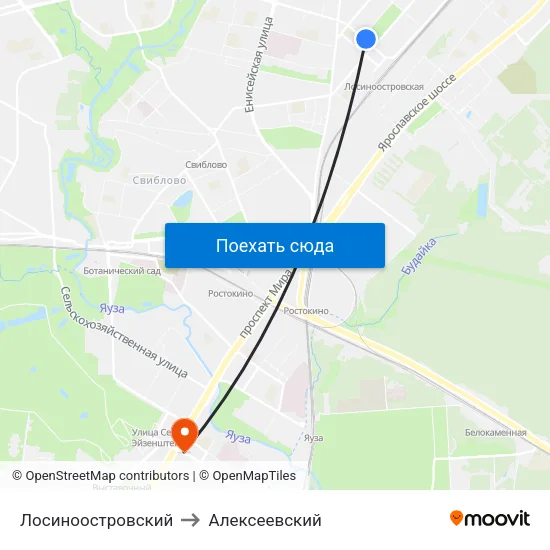 Лосиноостровский to Алексеевский map