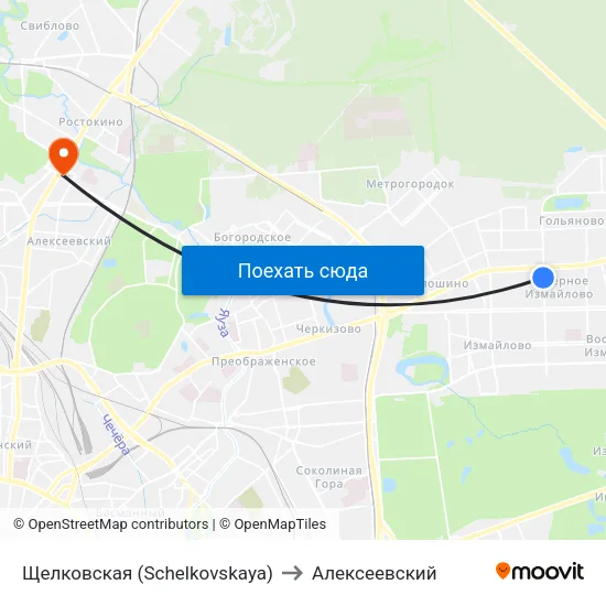 Щелковская (Schelkovskaya) to Алексеевский map