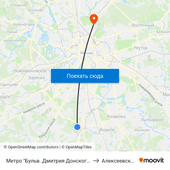 Метро "Бульв. Дмитрия Донского" to Алексеевский map