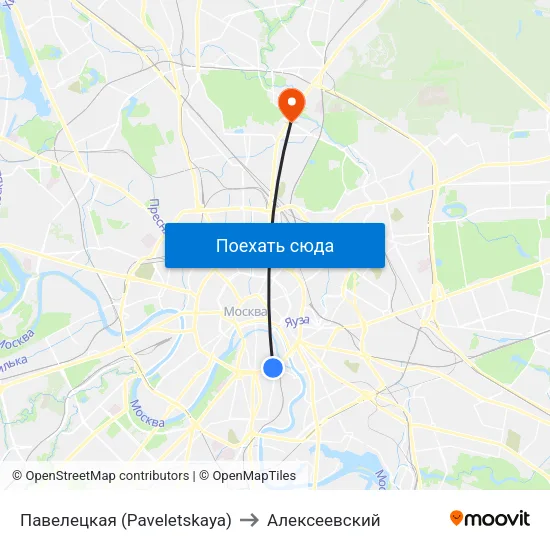 Павелецкая (Paveletskaya) to Алексеевский map