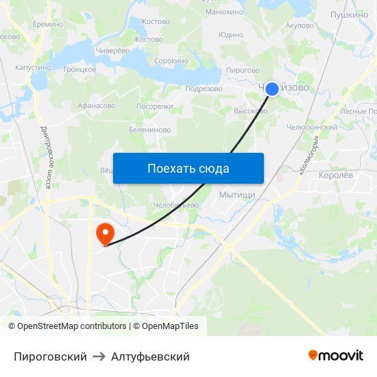 Пироговский to Алтуфьевский map