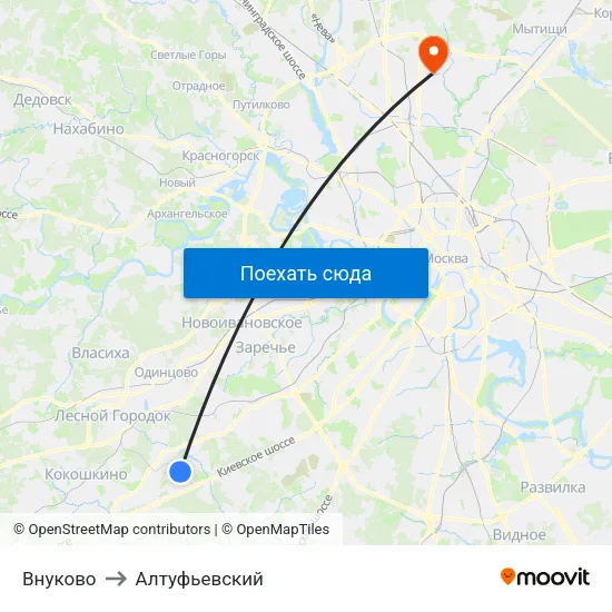 Внуково to Алтуфьевский map