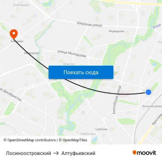 Лосиноостровский to Алтуфьевский map