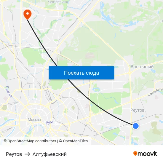 Реутов to Алтуфьевский map
