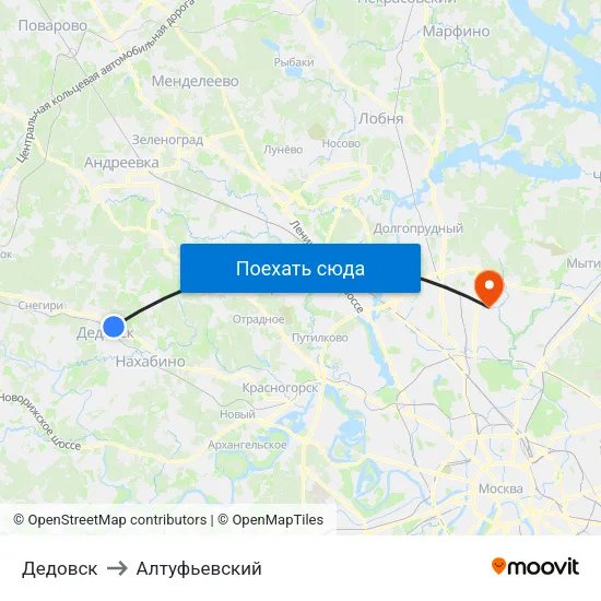Дедовск to Алтуфьевский map
