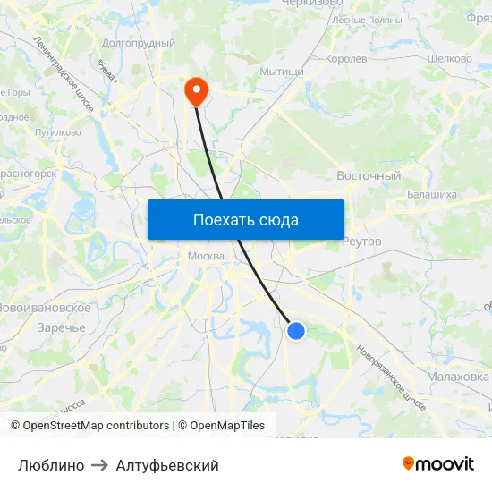 Люблино to Алтуфьевский map