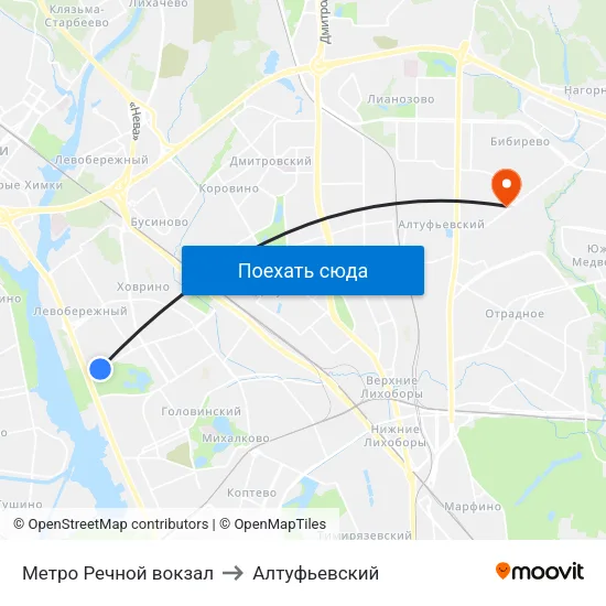 Метро Речной вокзал to Алтуфьевский map