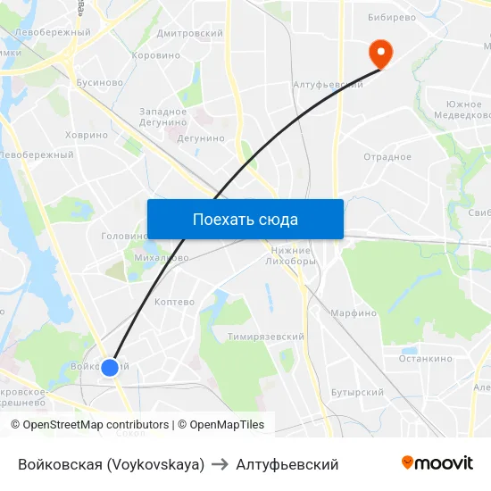 Войковская (Voykovskaya) to Алтуфьевский map