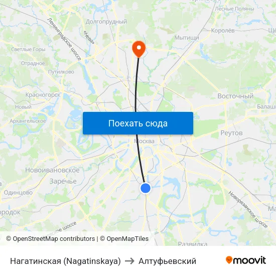 Нагатинская (Nagatinskaya) to Алтуфьевский map