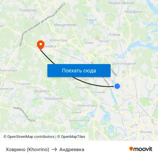 Ховрино (Khovrino) to Андреевка map