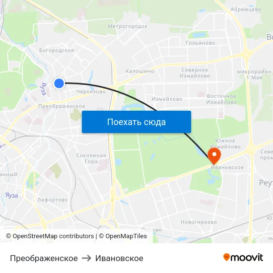Преображенское to Ивановское map
