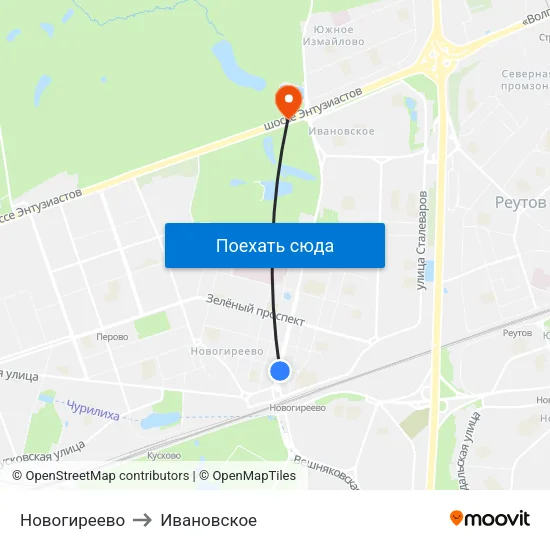 Новогиреево to Ивановское map
