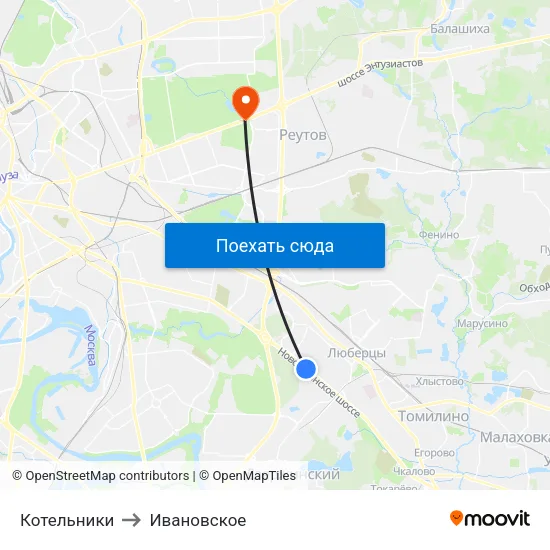 Котельники to Ивановское map