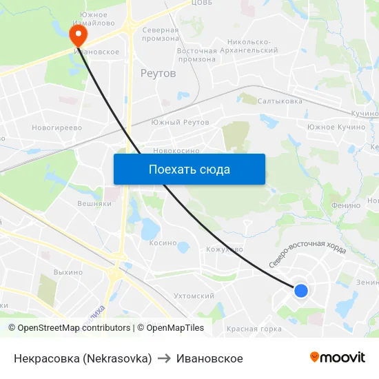 Некрасовка (Nekrasovka) to Ивановское map