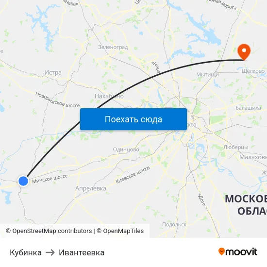 Кубинка to Ивантеевка map
