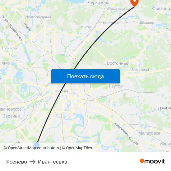 Ясенево to Ивантеевка map
