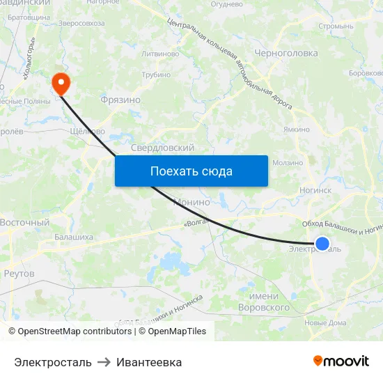 Электросталь to Ивантеевка map