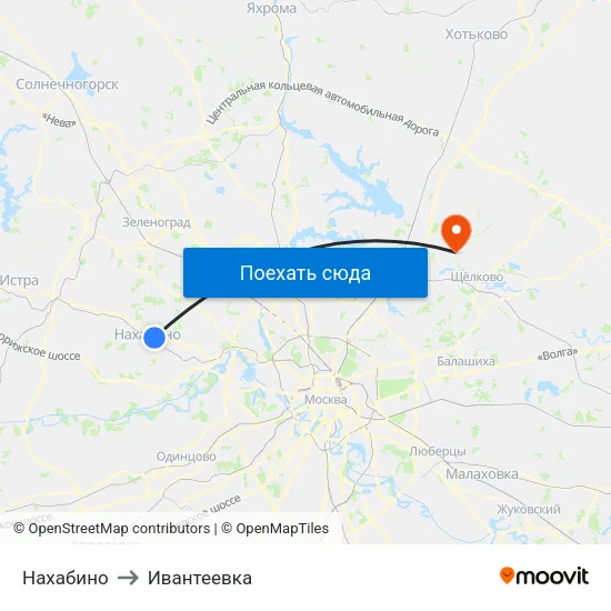 Нахабино to Ивантеевка map