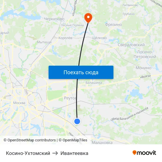 Косино-Ухтомский to Ивантеевка map