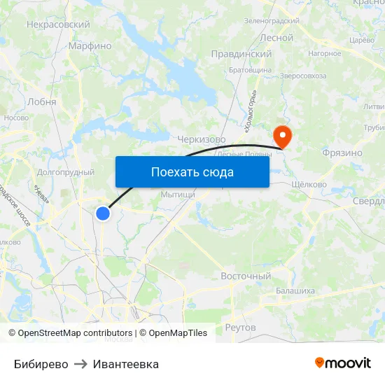 Бибирево to Ивантеевка map