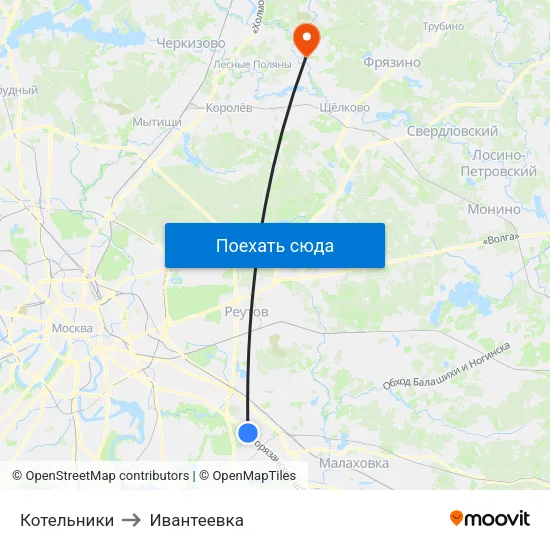 Котельники to Ивантеевка map
