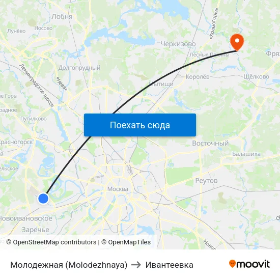 Молодежная (Molodezhnaya) to Ивантеевка map