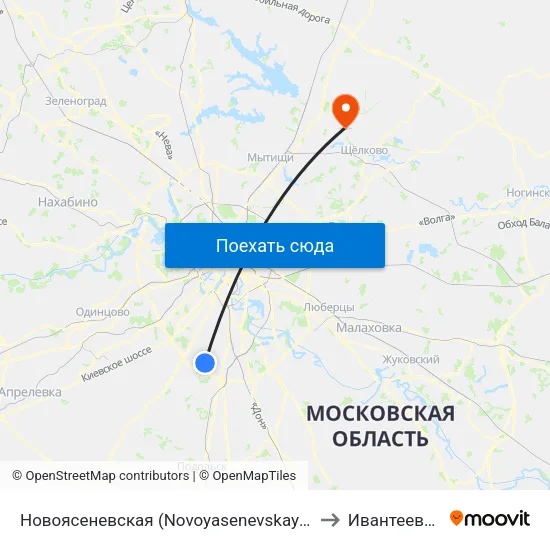 Новоясеневская (Novoyasenevskaya) to Ивантеевка map