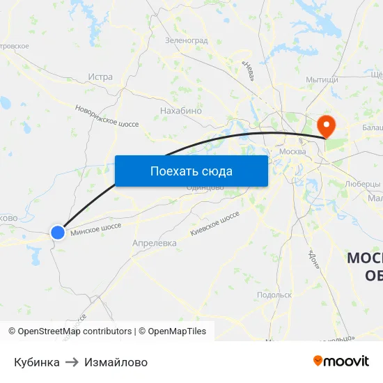 Кубинка to Измайлово map