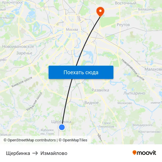 Щербинка to Измайлово map