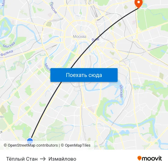 Тёплый Стан to Измайлово map
