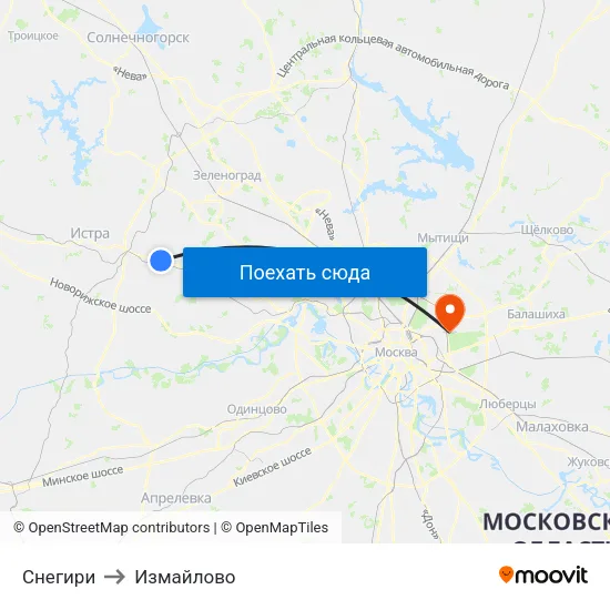 Снегири to Измайлово map