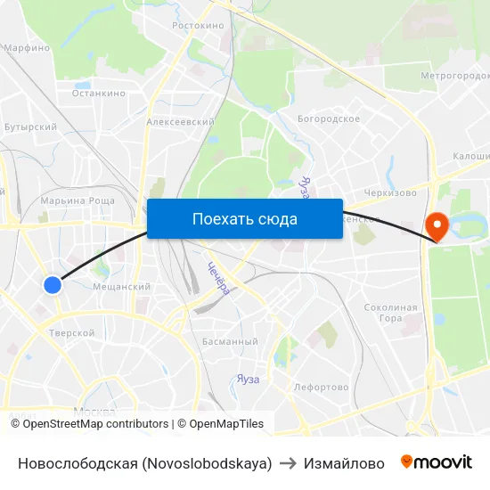 Новослободская (Novoslobodskaya) to Измайлово map