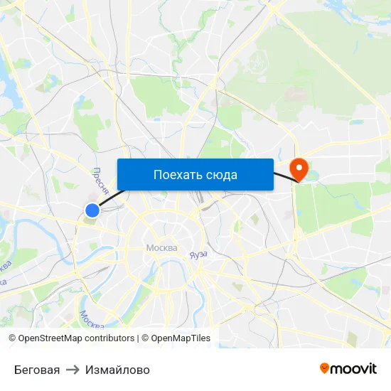 Беговая to Измайлово map