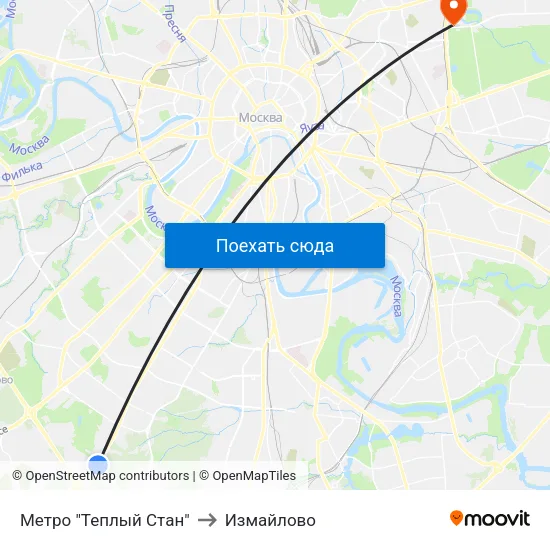 Метро "Теплый Стан" to Измайлово map