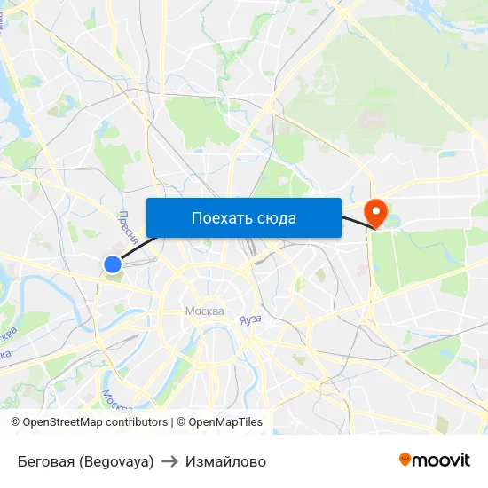 Беговая (Begovaya) to Измайлово map