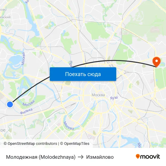 Молодежная (Molodezhnaya) to Измайлово map